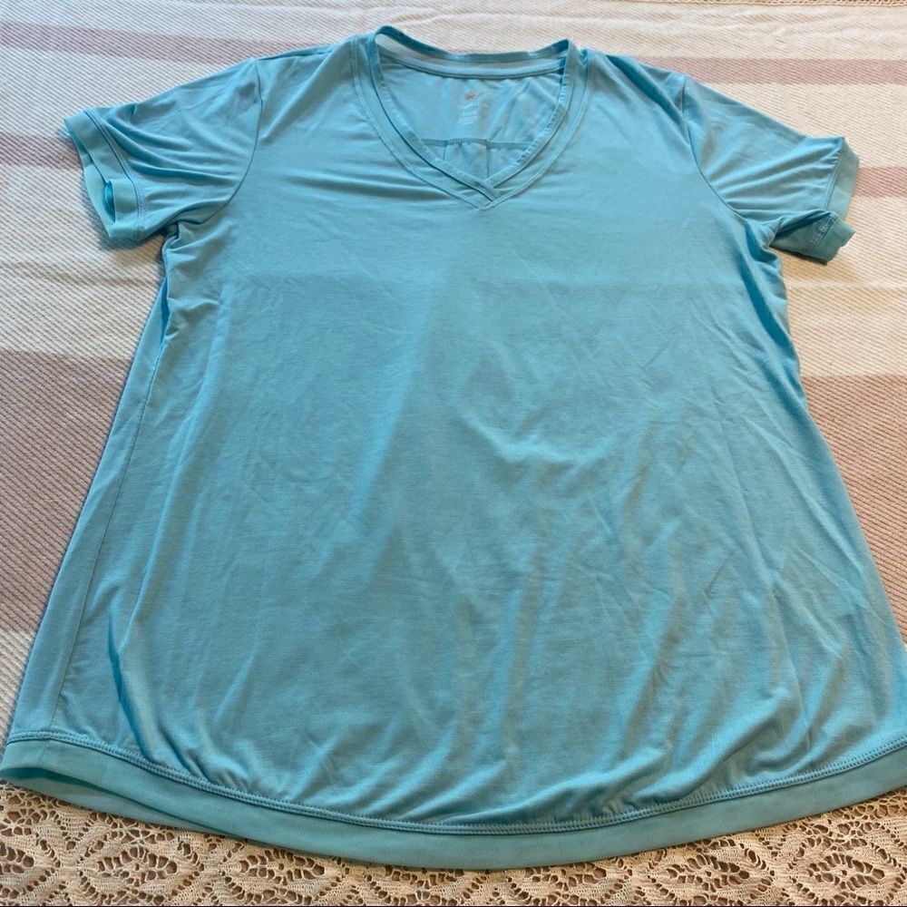 Tangerine Light Blue V-Neck Shirt, Size Small.